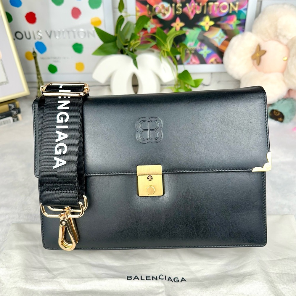 Balenciaga black leather clutch, wristlet wallet or crossbody bag VINTAGE! Nice